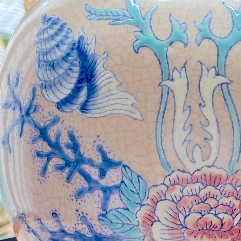 Gorgeous Old Vase-Asian Style, Globe Shaped, Pastel Blues, Green, Peach, Yellow